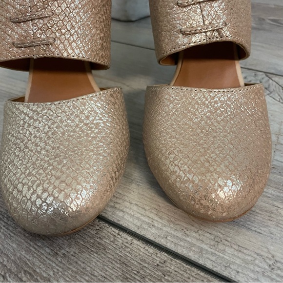 Anthropologie Whirl Metallic Heels Women’s 8.5 Leather Seychelles NWOB Block - Picture 7 of 10